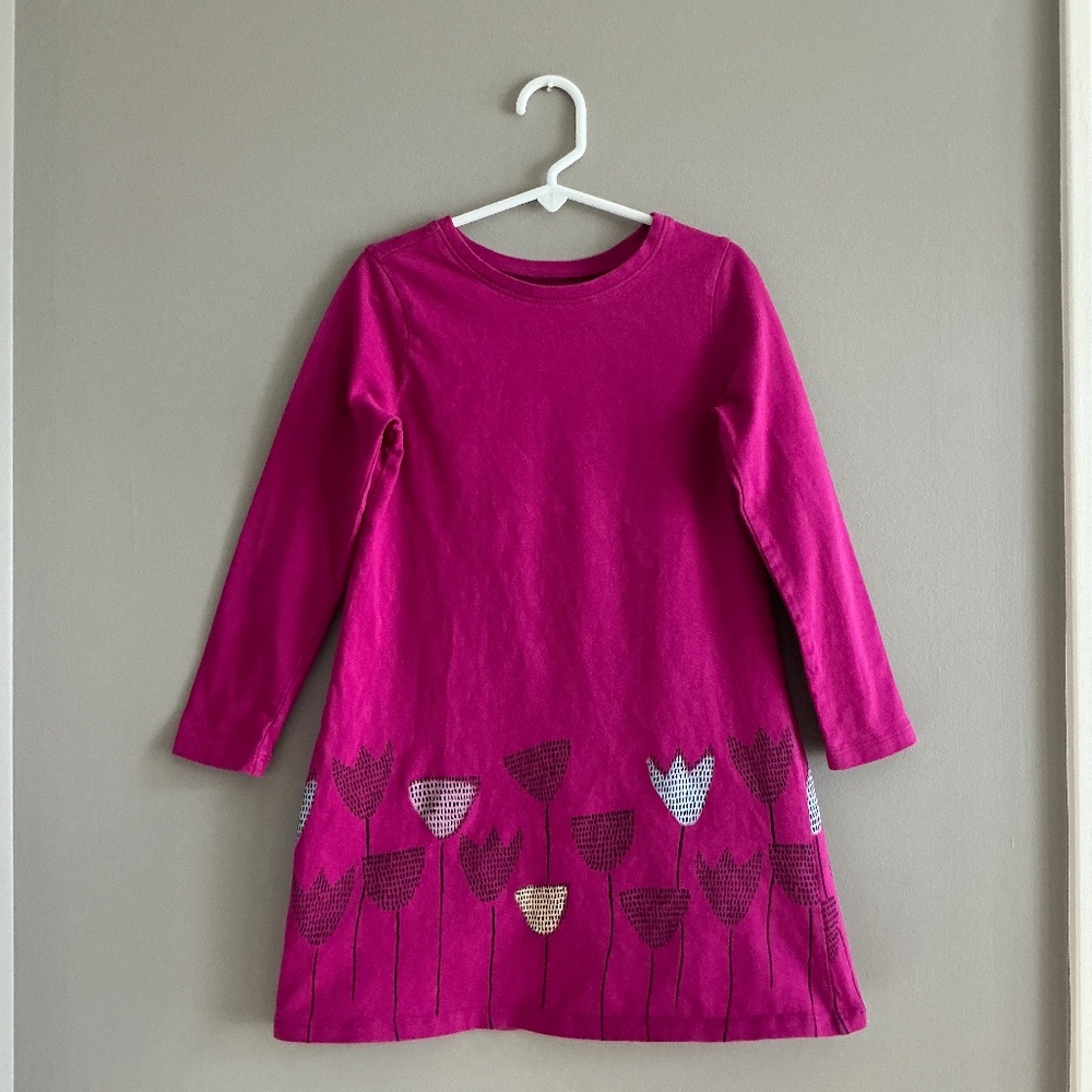 Little Girls Tea Longsleeved Dress / Tunic in Magenta with Flowers Size 6